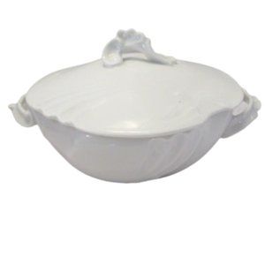 Antique 1893 Jean Pouyatn Limoges France White Fine Porcelain Lidded ServingBowl